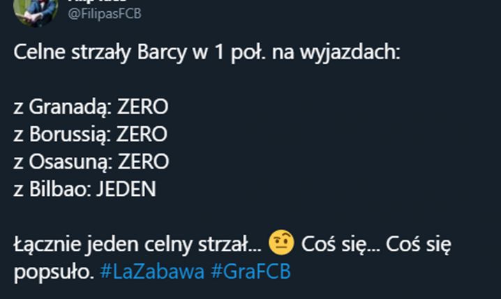 Celne strzały Barcy w 1 poł. meczów wyjazdowych w tym sezonie!